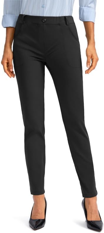 Rammus Women's Fleece Lined Dress Pants with Pockets Warm Business Work  Pants Sk