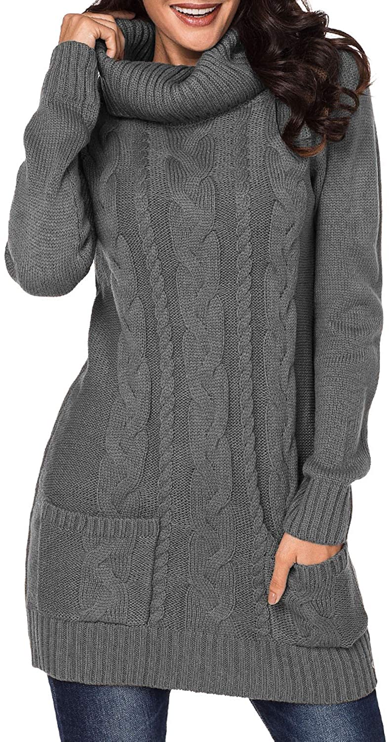 BLENCOT Women Chunky Turtleneck Sweater Casual Long Sleeve Twist Knitted Pullover Jumper