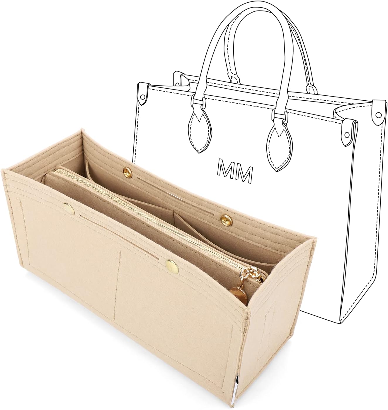 Amazon.com: LEXSION Felt Purse Insert Handbag Organizer Bag in Bag Organizer  with Handles Holder 8021 Beige M: Shoe… | Handbag organization, Felt purse,  Zipper bags