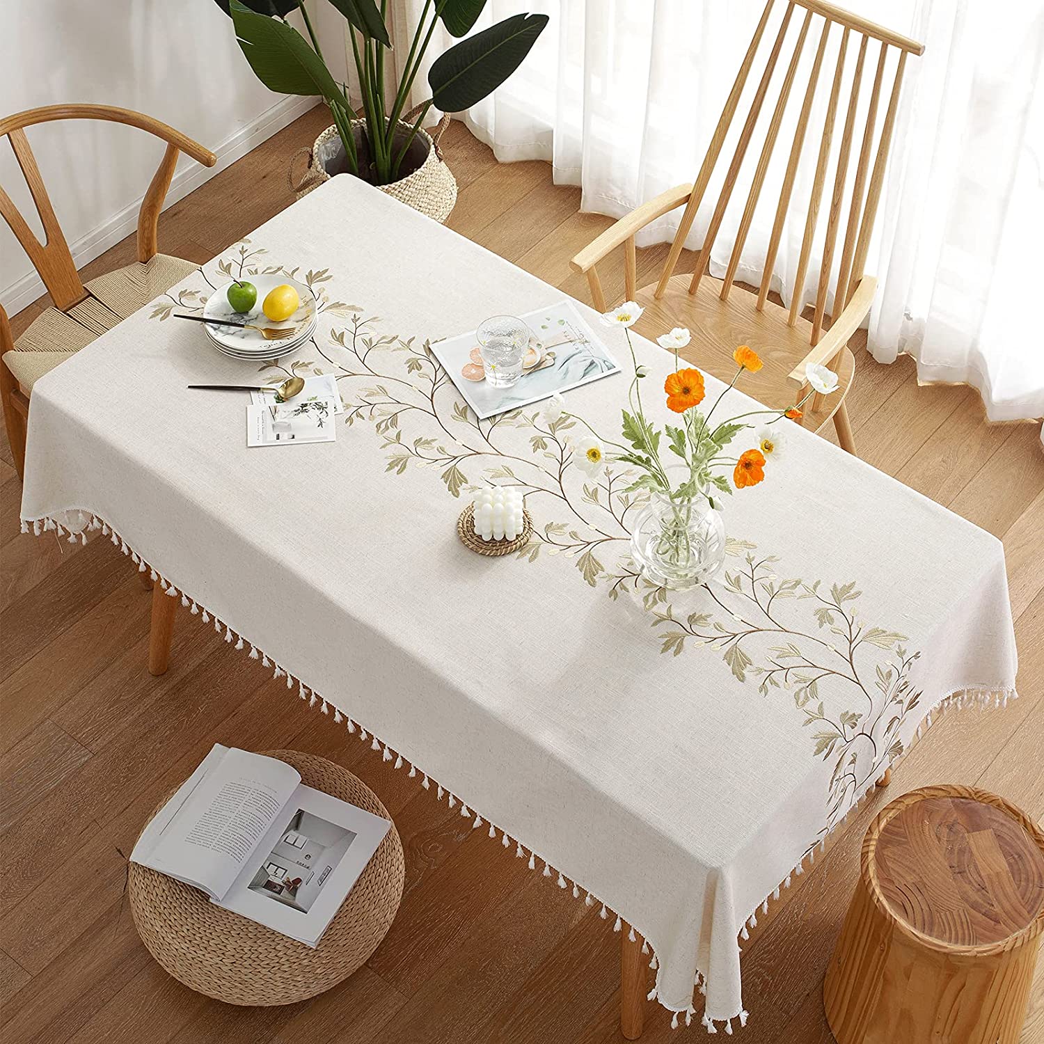 Oubonun Tablecloth for Dining Table Rustic Table Cover, Farmhouse Kitchen  Table Cloth, Cotton Linen Fabric Small Rectangle Table Cloths for 6 to 8