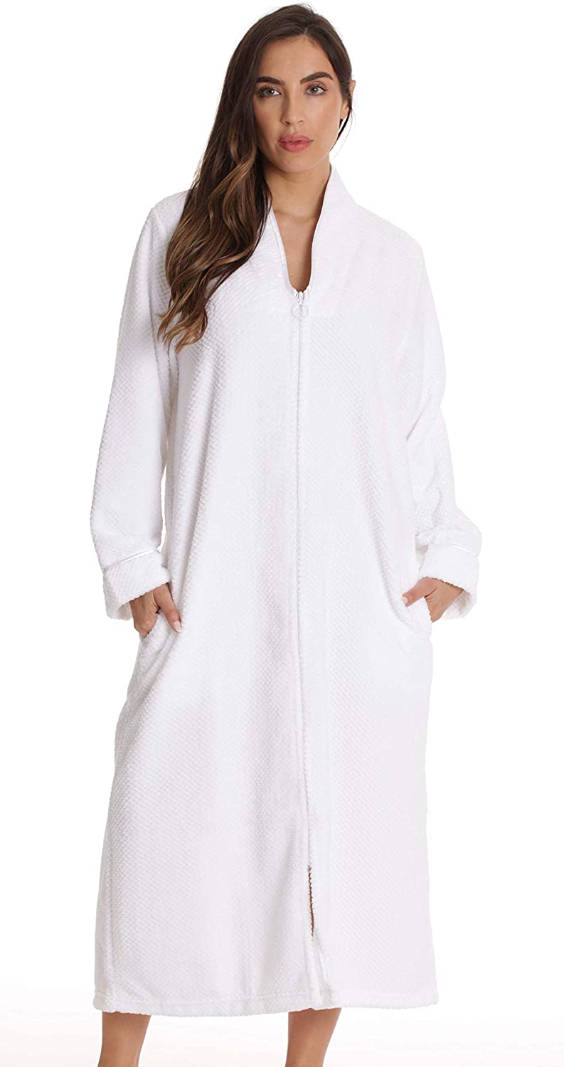 Just Love Textured Plush Zipper Lounger Robe for Women with Pockets