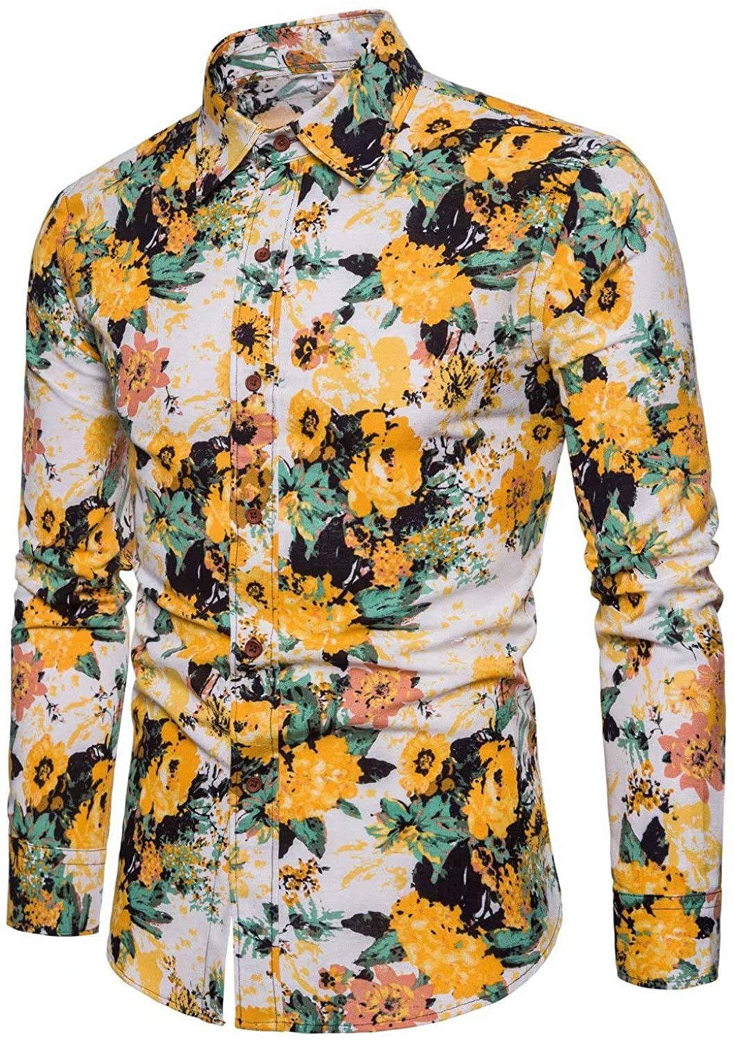 QZH.DUAO Mens Bronzing Floral Long Sleeve Shirt