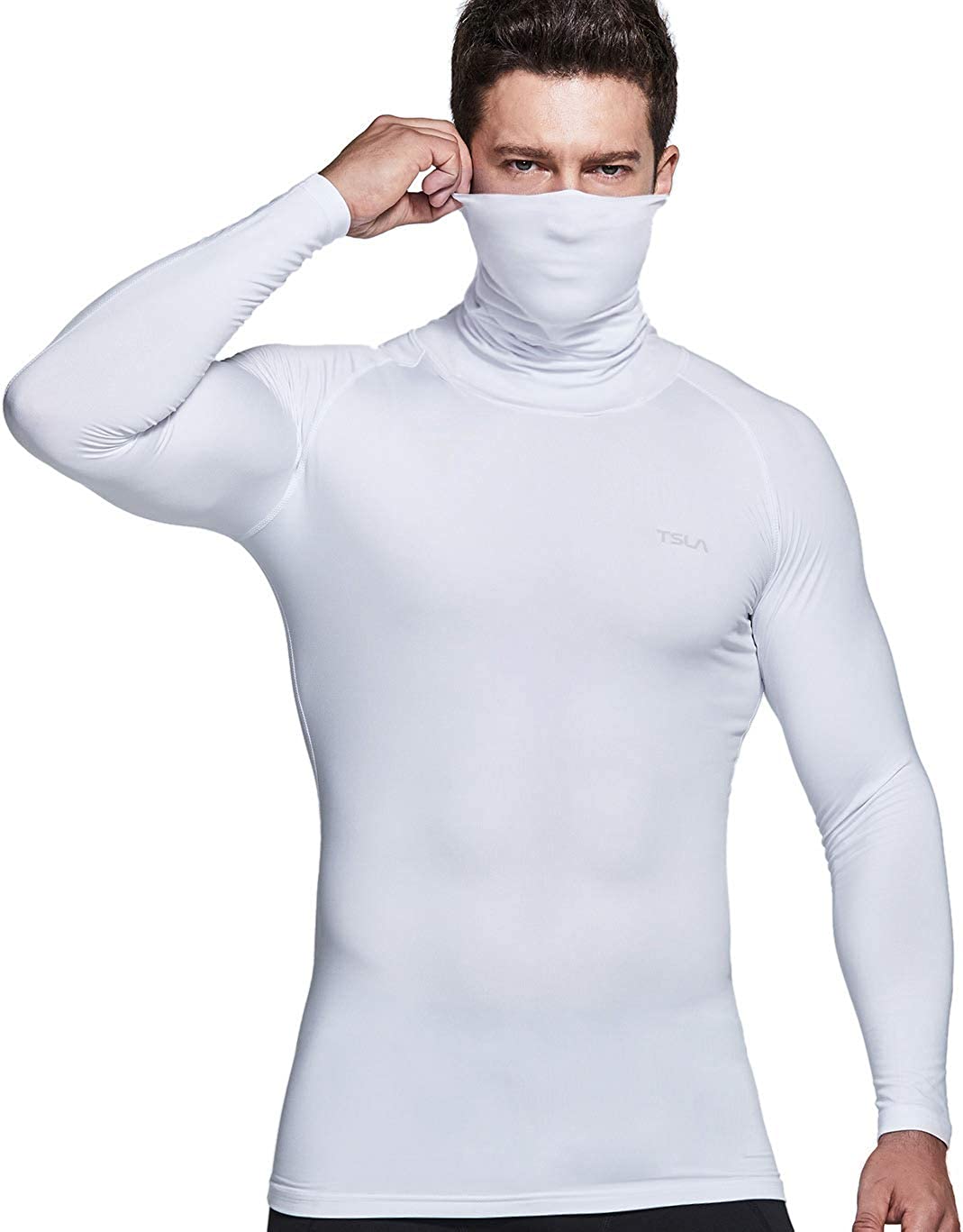 TSLA 1 or 2 Pack Mens Thermal Long Sleeve Compression Shirts Mock/Turtleneck Winter Sports Running Base Layer Top 