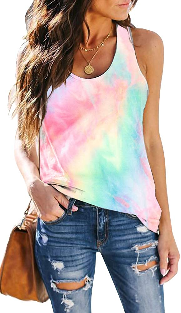 ETCYY Womens Tie-Dyed Sleeveless Workout Tank Tops Loose Fit Quarantined Social Yoga Athletic T Shirts