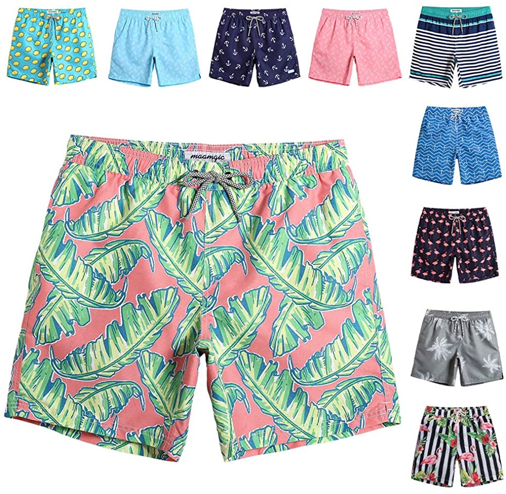 MaaMgic Mens Quick Dry Printed Short Swim Trunks with Mesh Lining ...