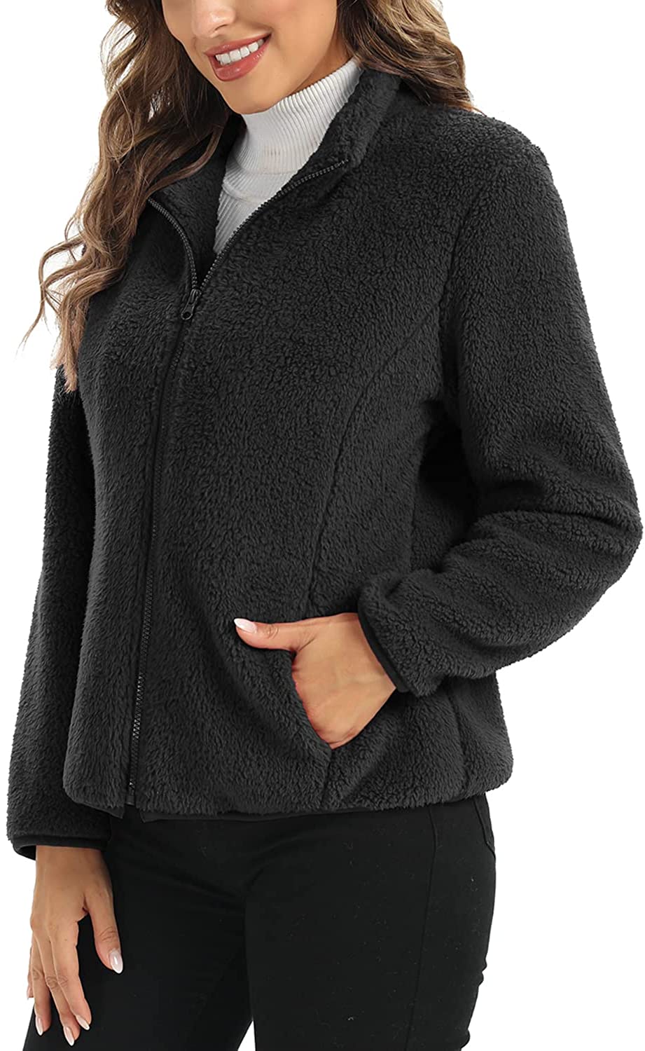 BYWX Women Long Sleeve Sherpa Fleece 1/4 Zip Pullover Outwear Sweatshirt