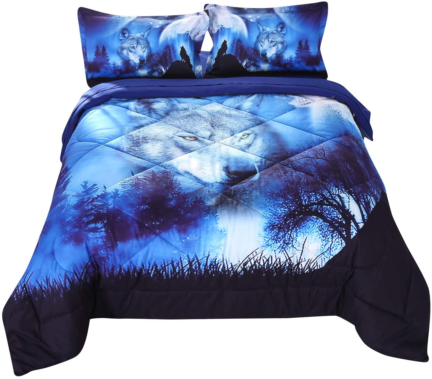 Details about   Wowelife Queen Size Wolf Comforter Set Blue 5 Piece Wolf Howling in Forest and M 