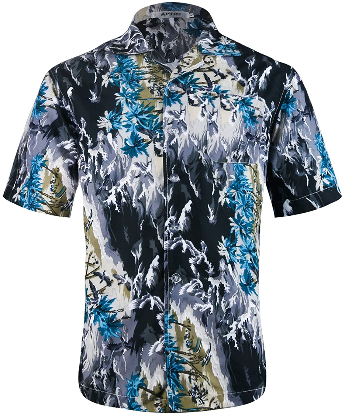 APTRO Men's Hawaiian Shirt 4 Way Stretch Short Sleeve Button Down ...