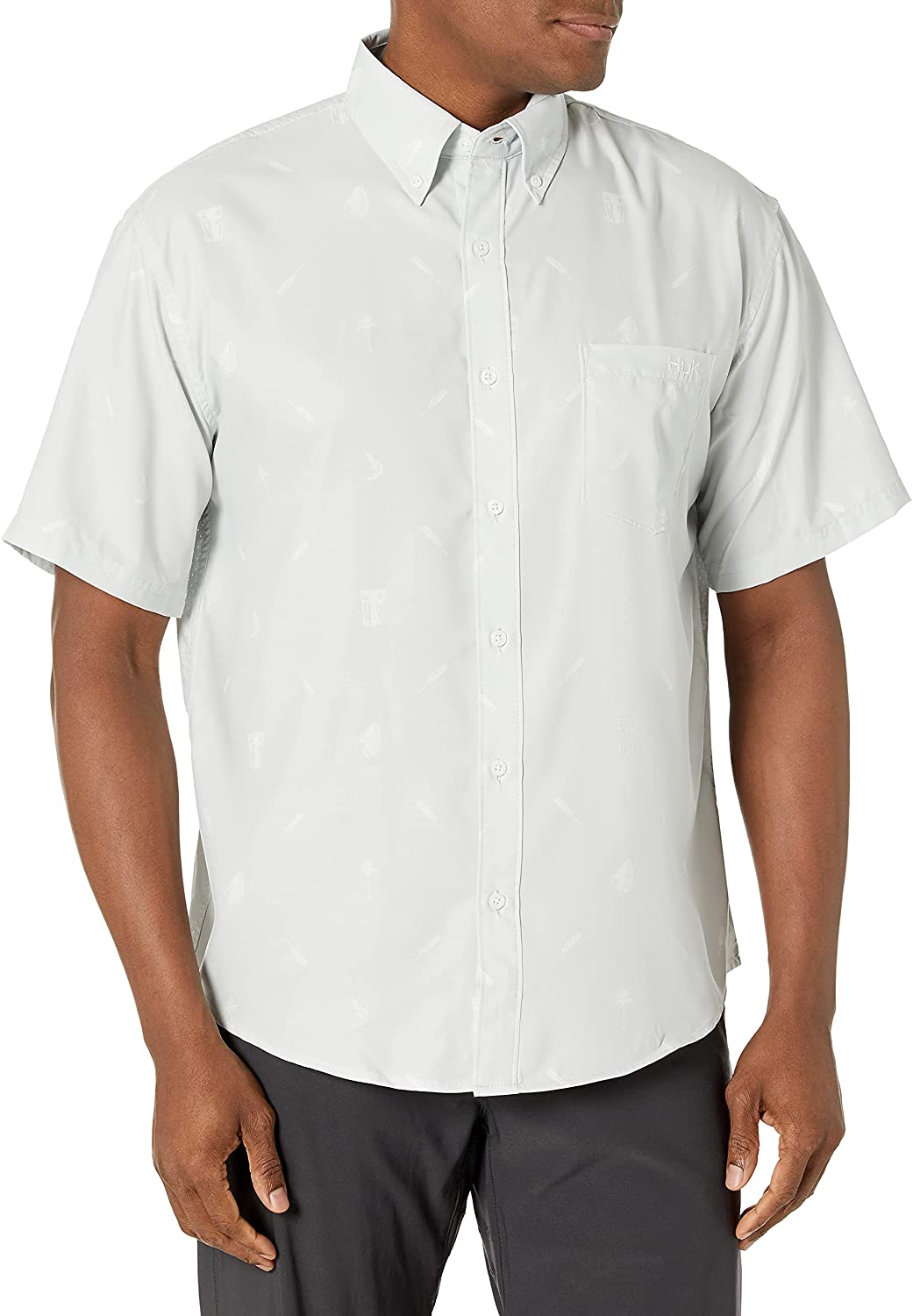 HUK Fishing Gray White Logo Short Sleeve Shirt Mens XL NWT New 
