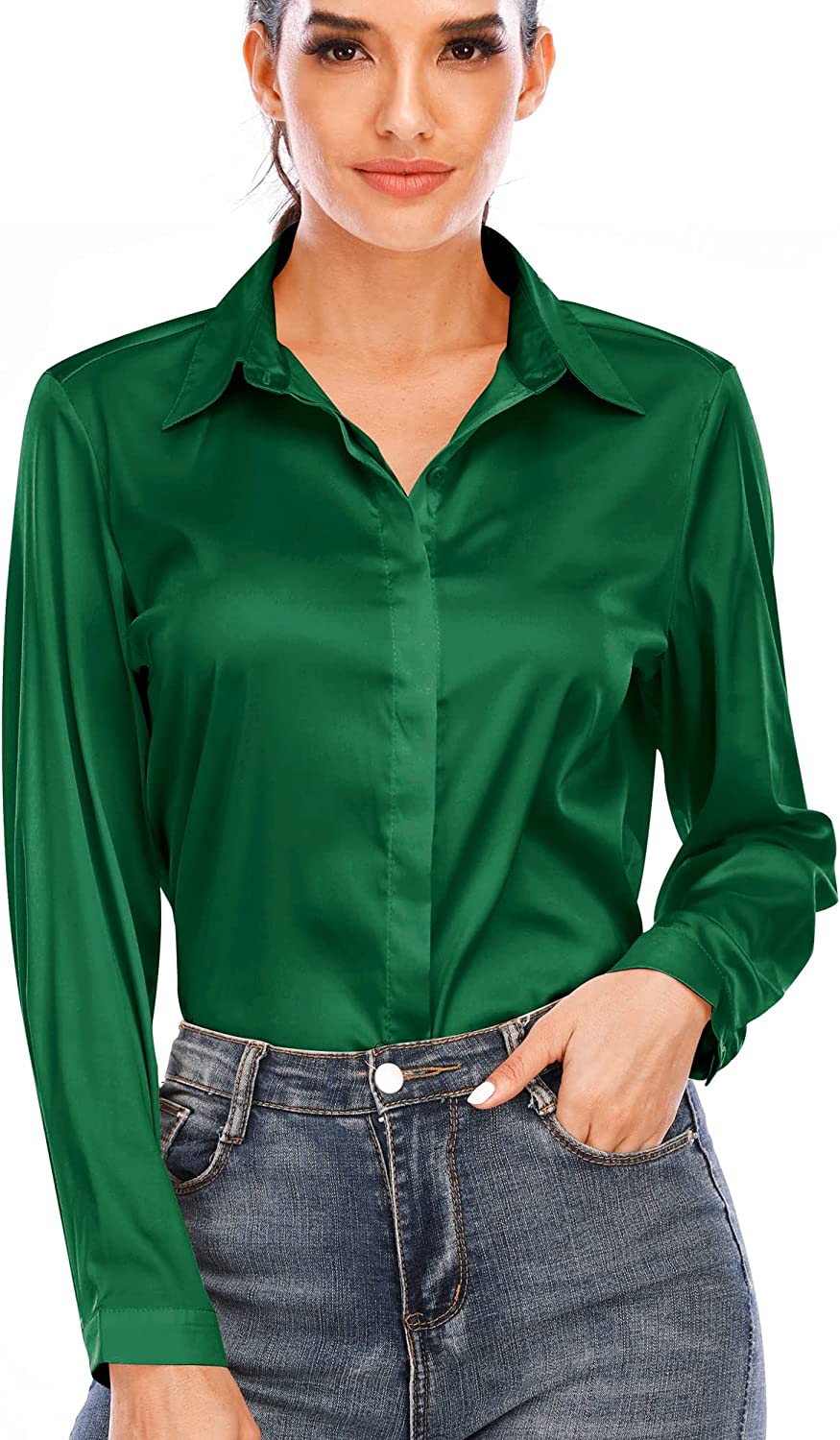 te Betjening mulig overraskende Miqieer Women&#039;s Silk Blouse Long Sleeve Lady Shirt Casual Office Work  Blouse Shi | eBay