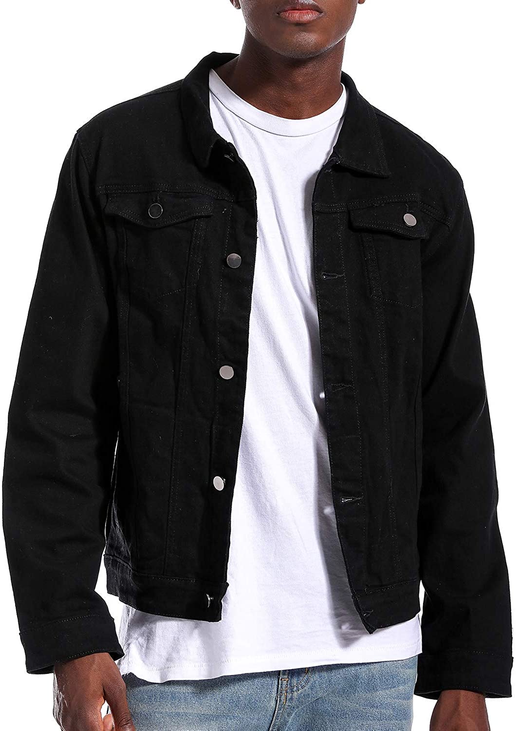 LAMKUKU Mens Denim Jacket Ripped Slim Jean Jacket Coat for Men | eBay