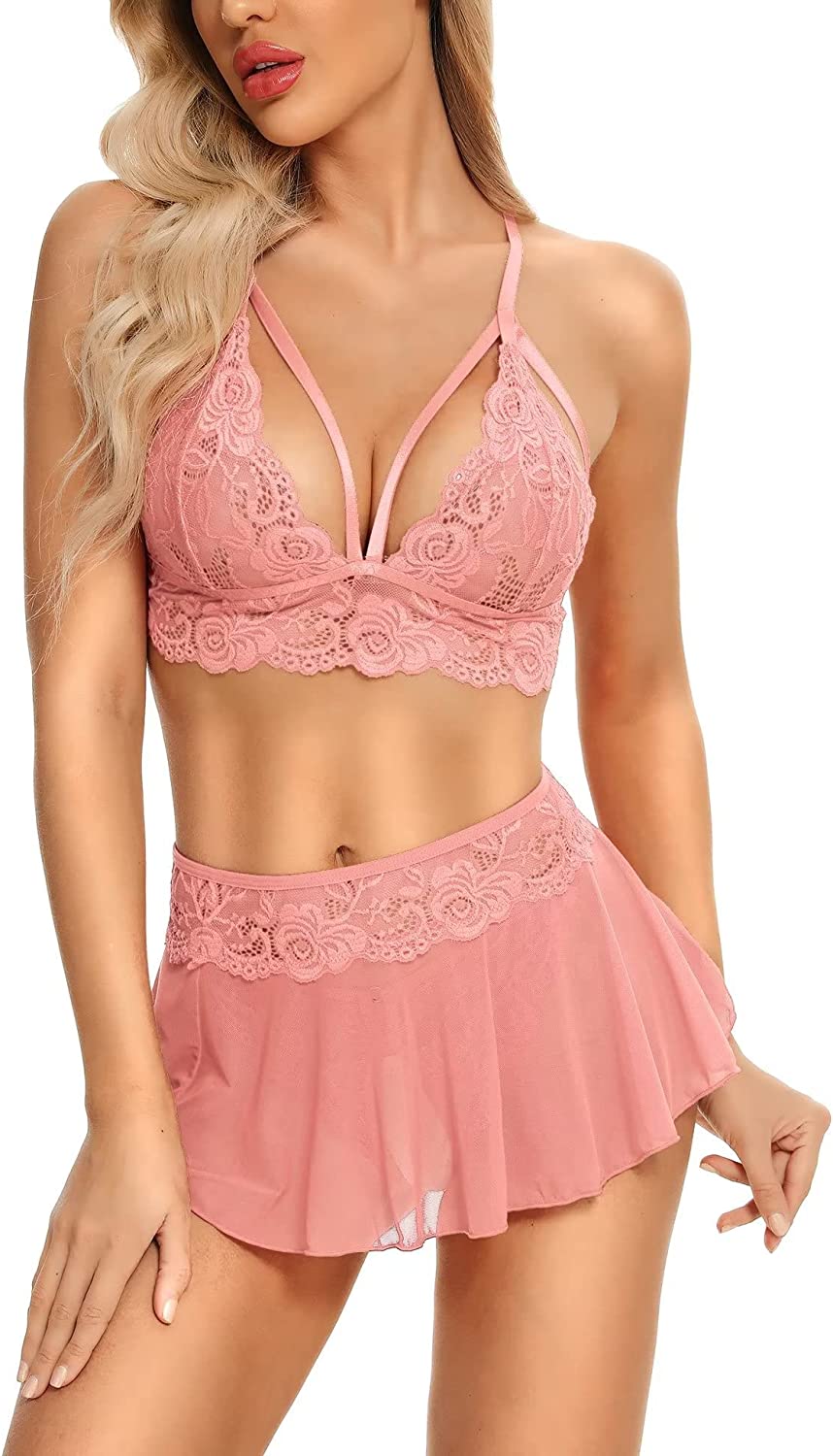 Genhoo Sexy Lingerie Sets for Women Naughty 3 Piece Lace Bralette