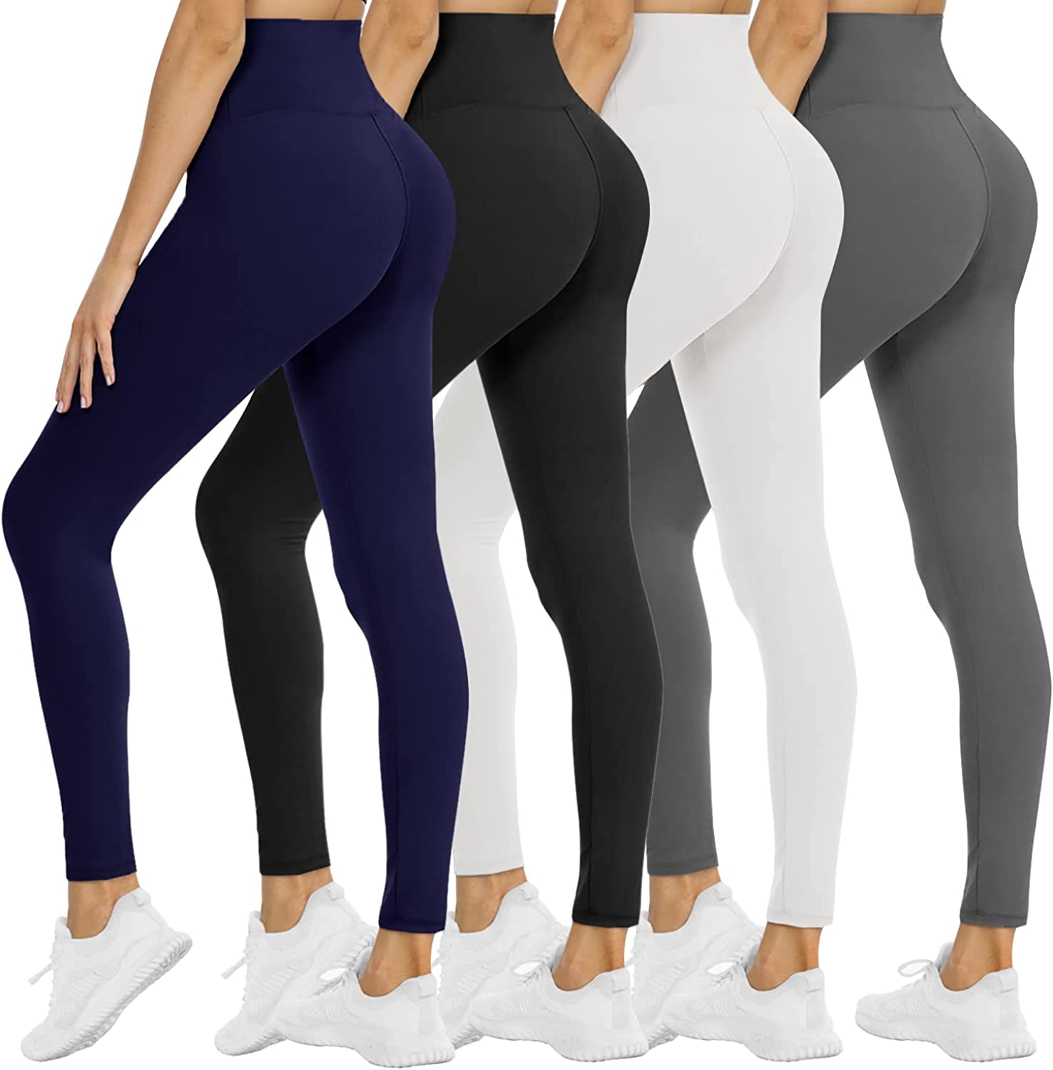 4 Pack High Waisted Leggings for Women Soft Tummy Control Slimming