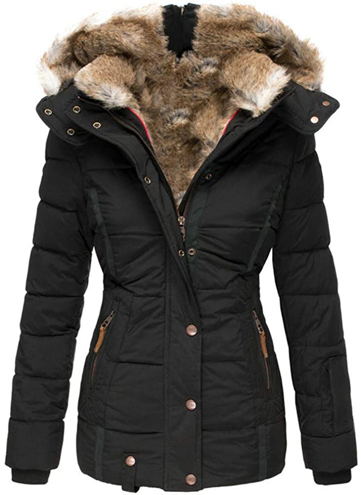 Remikstyt Womens Coats Winter Zipper Hooded Faux Fur Inside Down Jackets