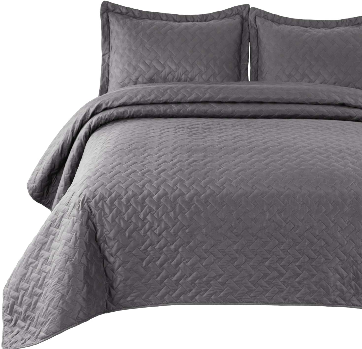 Grey King Size (106x96 Inches) - Basket Weave Pattern Bedspr