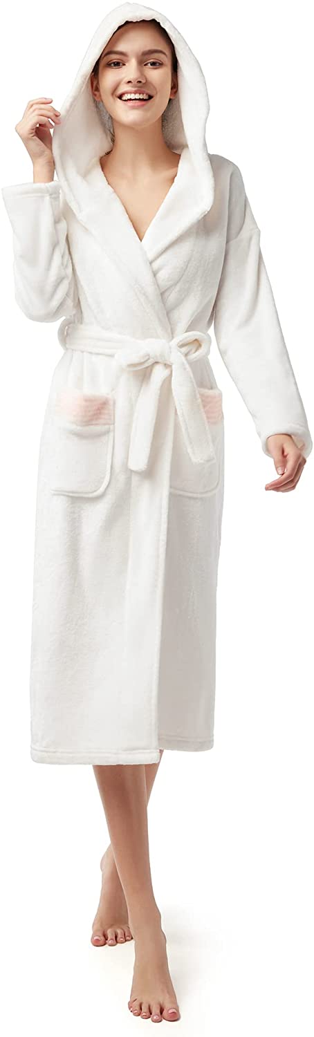 thumbnail 14  - SIORO Womens Plush Robe with Hood, Long Flannel Fleece Bathrobe for women Warm a