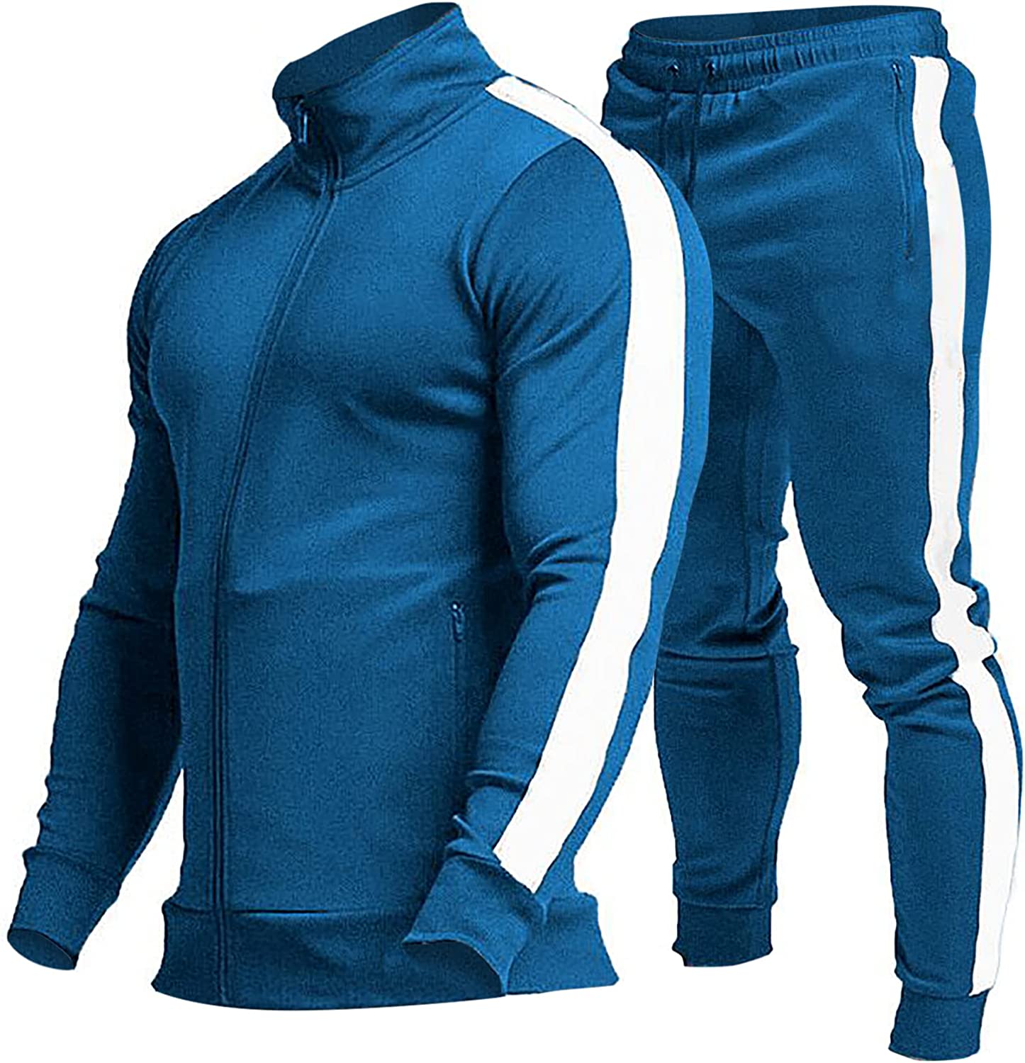TEZO Men's Casual Active Tracksuits Full Zip Sports Jogging Suits Sets  Athletic Running 2 Piece Sweatsuits with Zip Pockets(AGWT S) at   Men's Clothing store