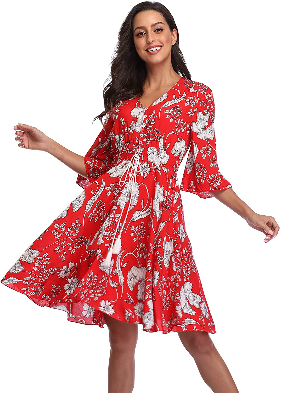 BestWendding Summer Floral Flowy Party Dresses Women Casual Button Up Split  Swin | eBay