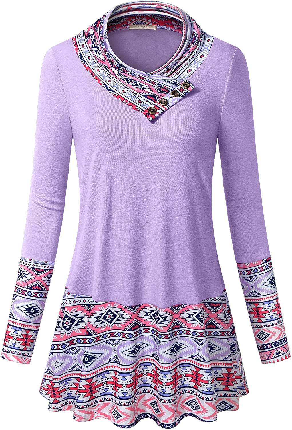 Miusey Women's Long Sleeve Cowl Neck Form Fitting Casual Tunic Top Blouse