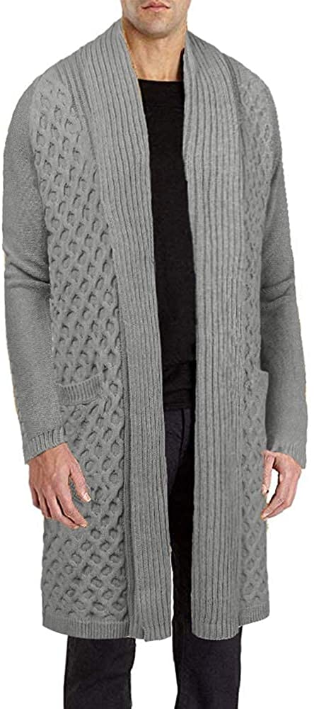 COOFANDY Mens Fashion Long Ruffle Knit Cardigan Lightweight Shawl Collar Sweater 