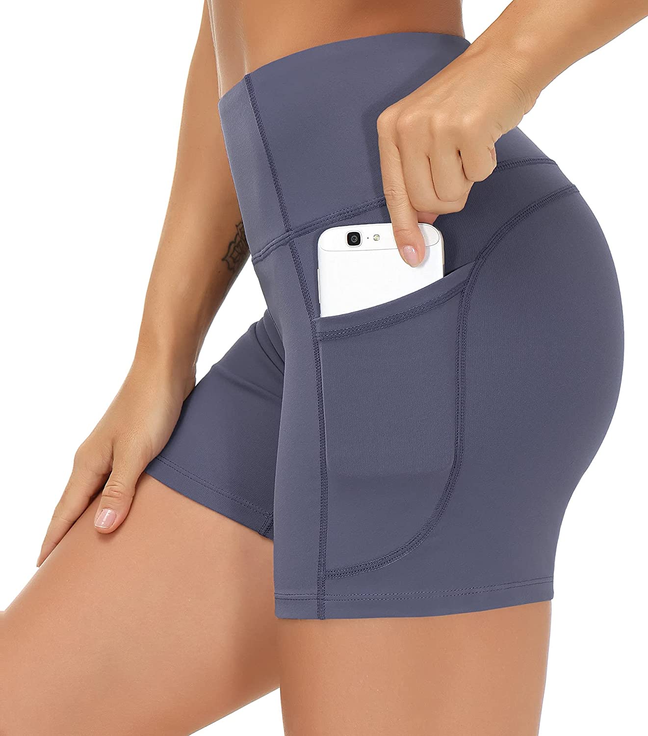 THE GYM PEOPLE High Waist Yoga Shorts for Women's Tummy Control Fitness  Athletic