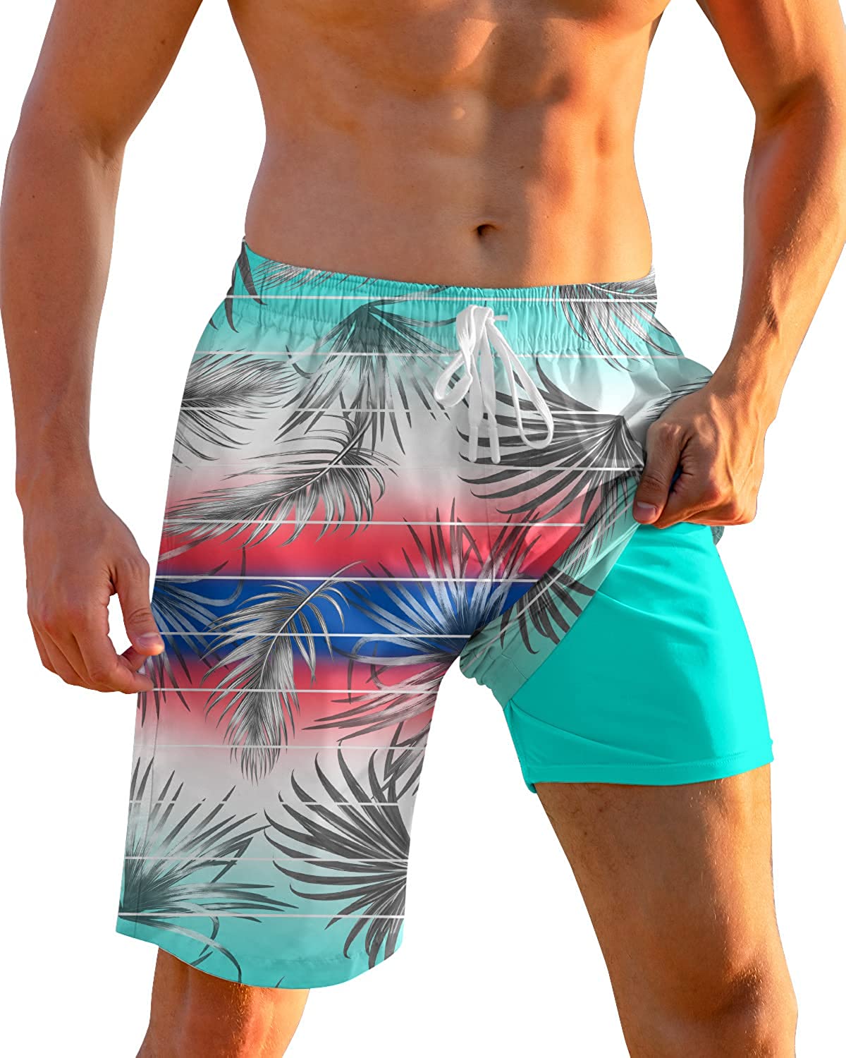 Cozople Mens Swim Trunks with Compression Liner 9 inch Bathing Suit Quick  Dry Sw
