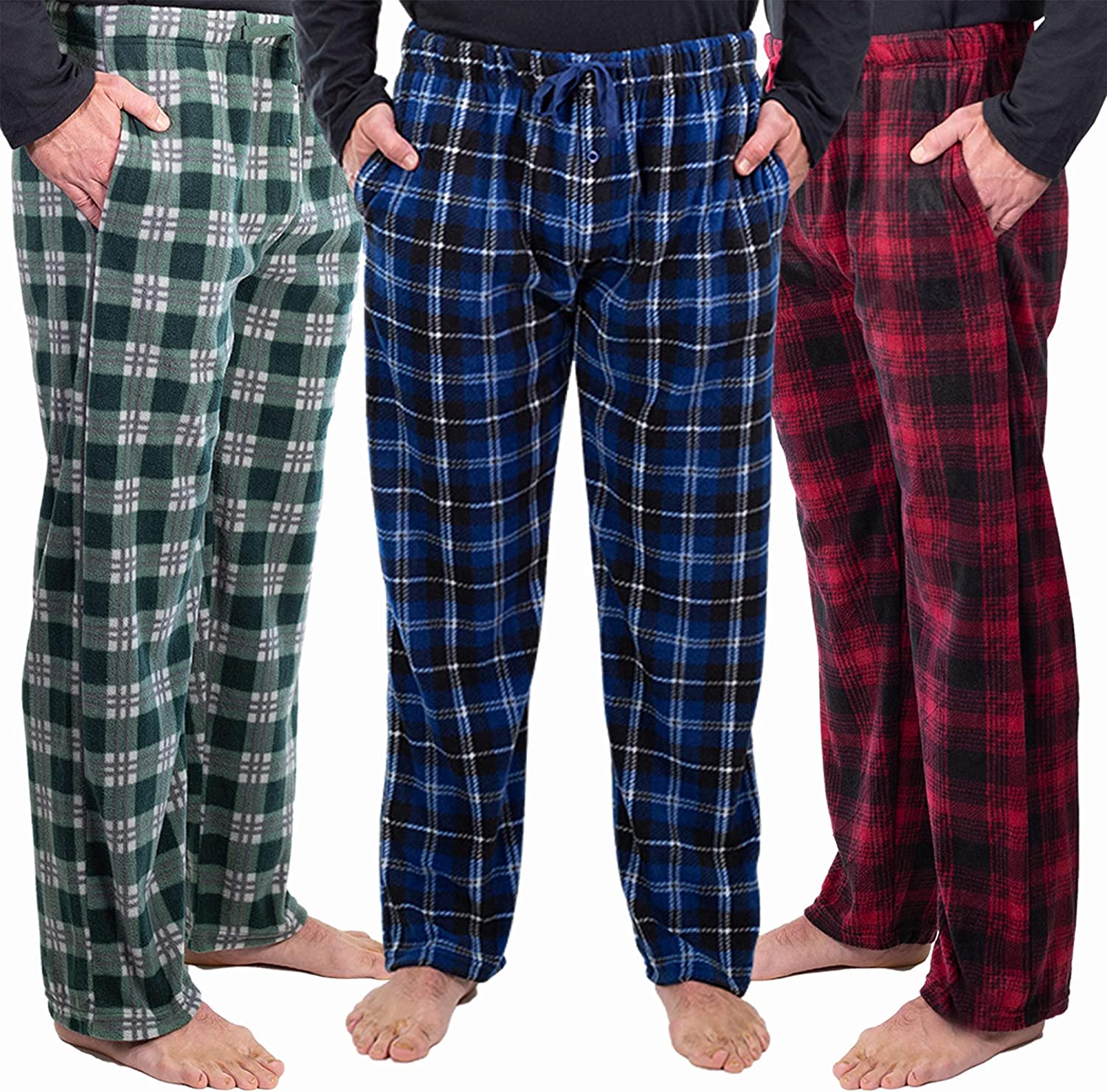 DG Hill 3 Pack Plaid Mens Pajama Pants Set Bottoms Fleece Lounge