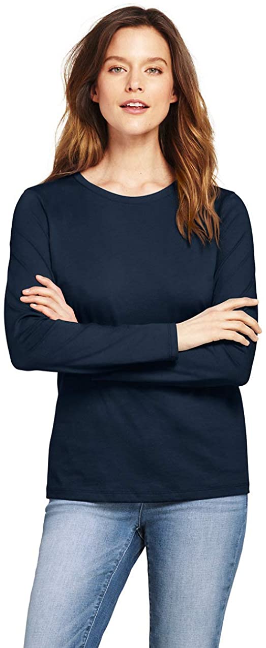 Lands' End Women's Relaxed Supima Cotton Long Sleeve Crewneck TShirt