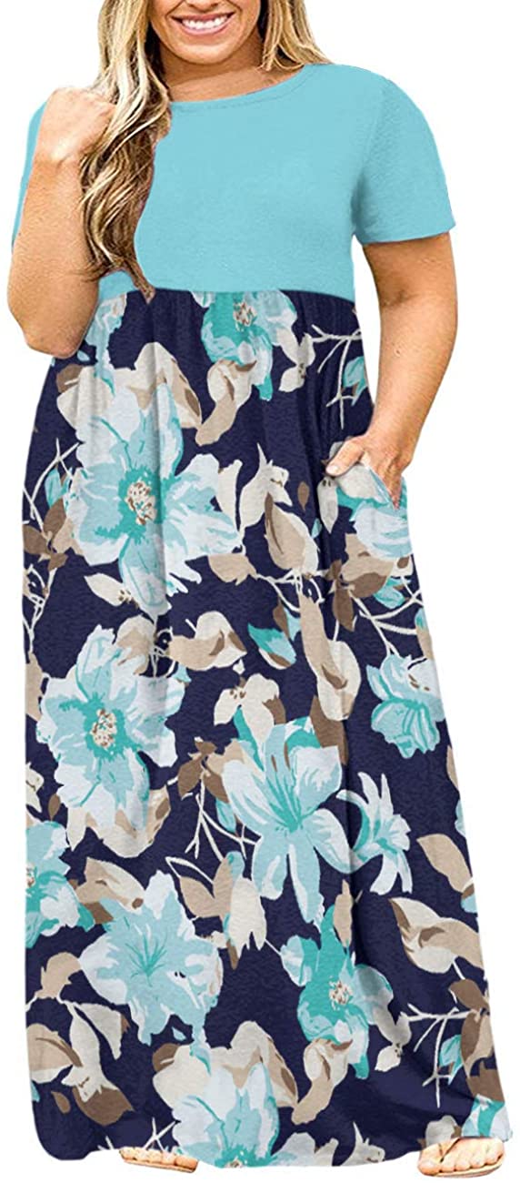 KARALIN Women's Plus Size Short Sleeve Loose Plain Casual Long Maxi Dresses  with | eBay