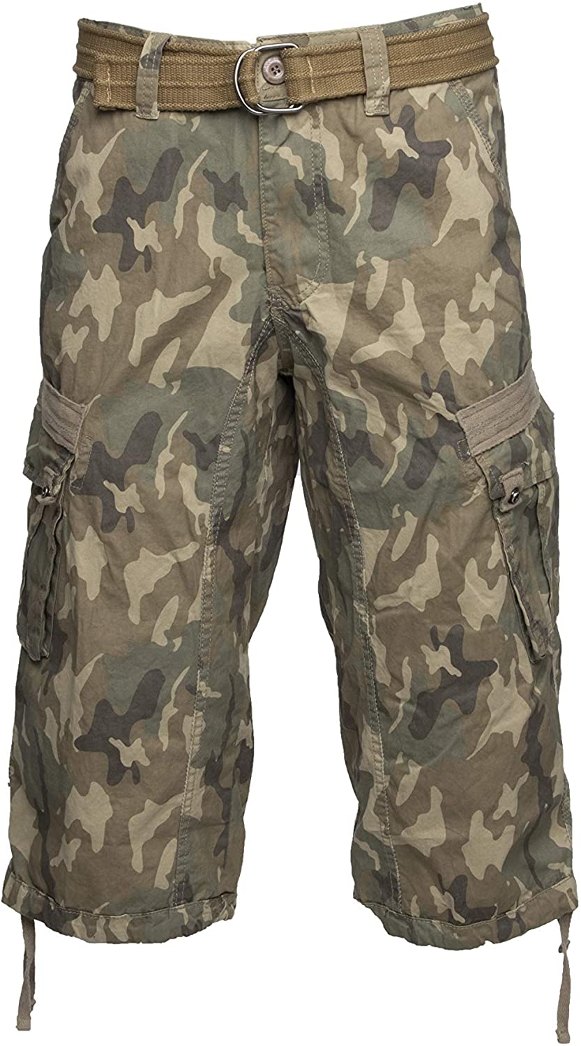 adviicd Workout Shorts Men's Belted Tactical Cargo Long Shorts Inseam Below  Knee Length Multi Pocket Pants Mens Shorts 