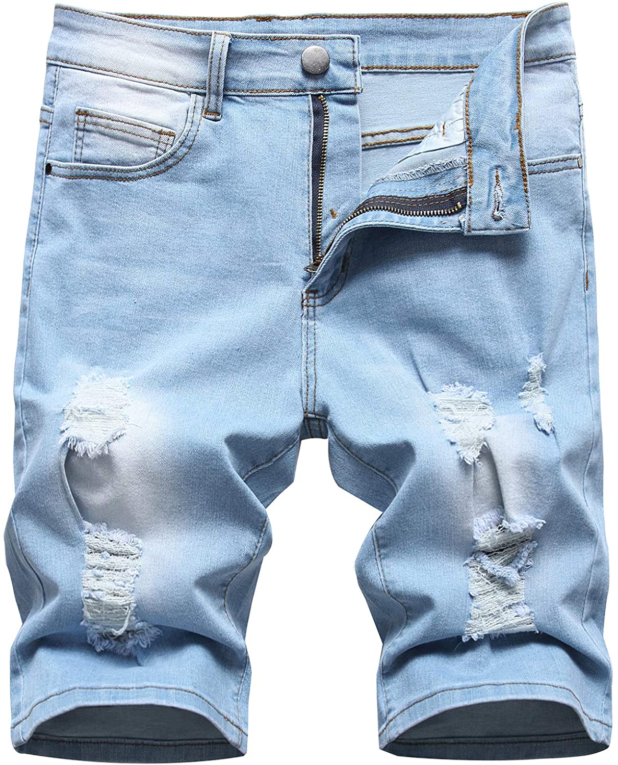 Grimgrow Men's Casual Ripped Jeans Distressed Washed Straight Fit Denim Shorts 