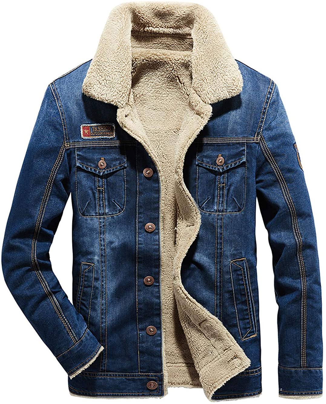Winter Warm Denim Jacket Fleece Lined Jean Coat Fur Lapel Collar Trucker  Jacket For Men | Fruugo NO