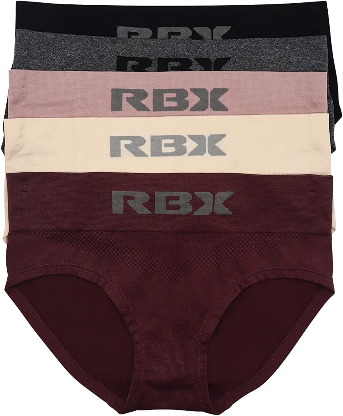 RBX Active Women's Underwear 5-Pack Seamless Hipster Panties Bikini Briefs