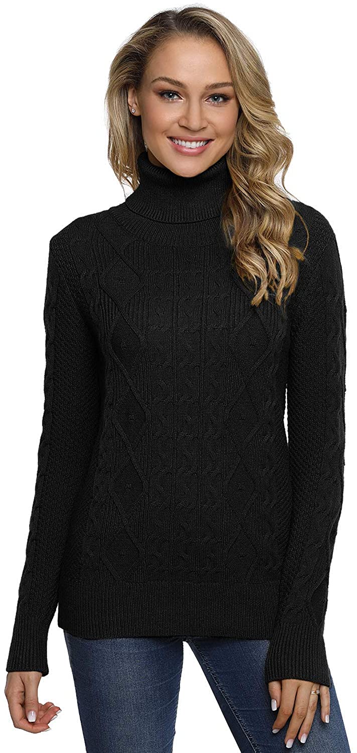 EXCHIC Women’s Turtleneck Sweater Cable Knitted Solid Pullover Top :  : Clothing, Shoes & Accessories