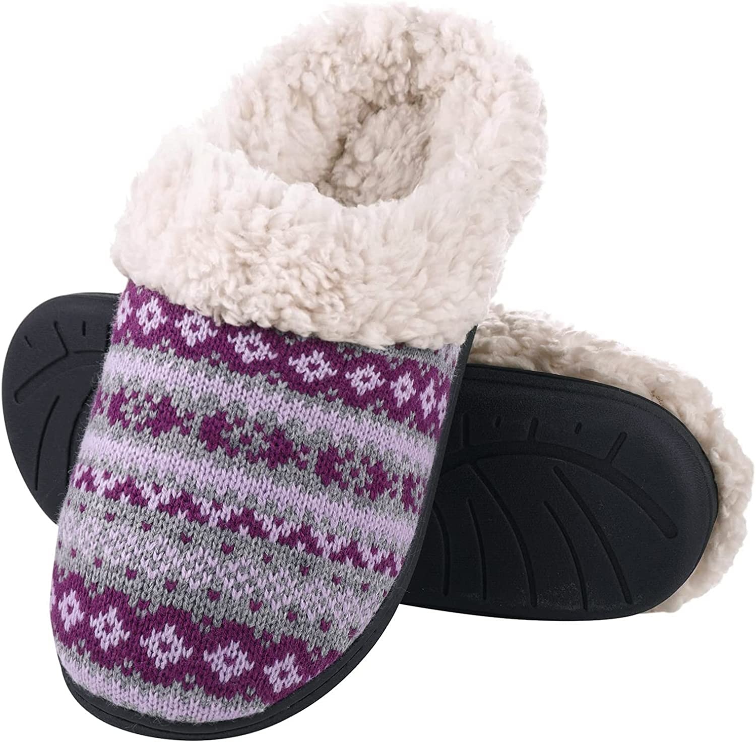 Evshine Warm Knit House Slippers for Women Comfy Fleece Lined Winter  Slippers with Memory Foam and Indoor Outdoor Soles