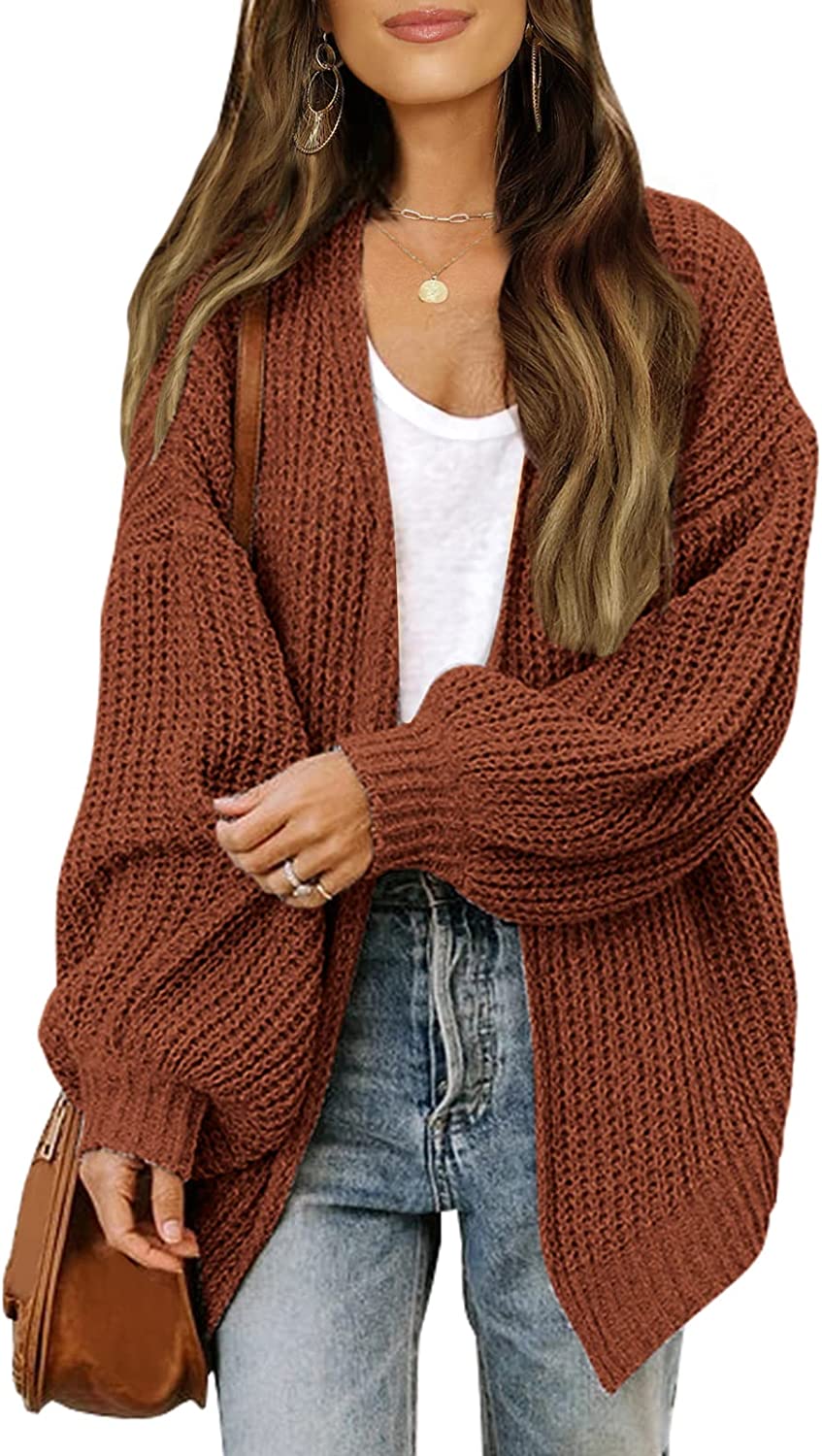 MEROKEETY Women's 2024 Fall Open Front Long Lantern Sleeve Cardigan  Oversized Chunky Outwear with Pocket Beige at  Women's Clothing store