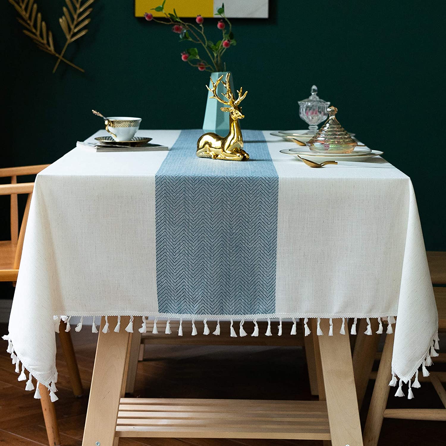 Oubonun Tablecloth for Dining Table Rustic Table Cover, Farmhouse Kitchen  Table Cloth, Cotton Linen Fabric Small Rectangle Table Cloths for 6 to 8