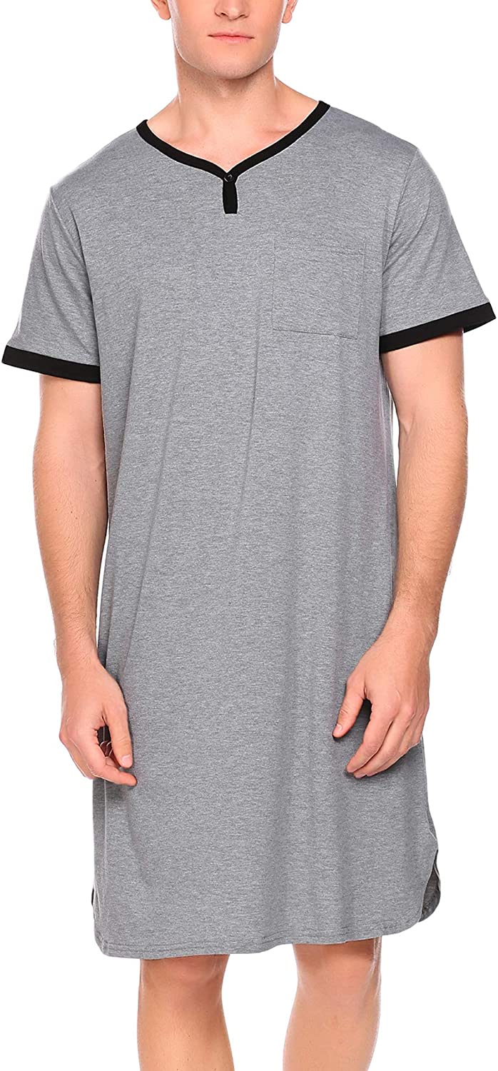 Ekouaer Men s Nightshirt Nightwear Comfy Big Tall Short Sleeve