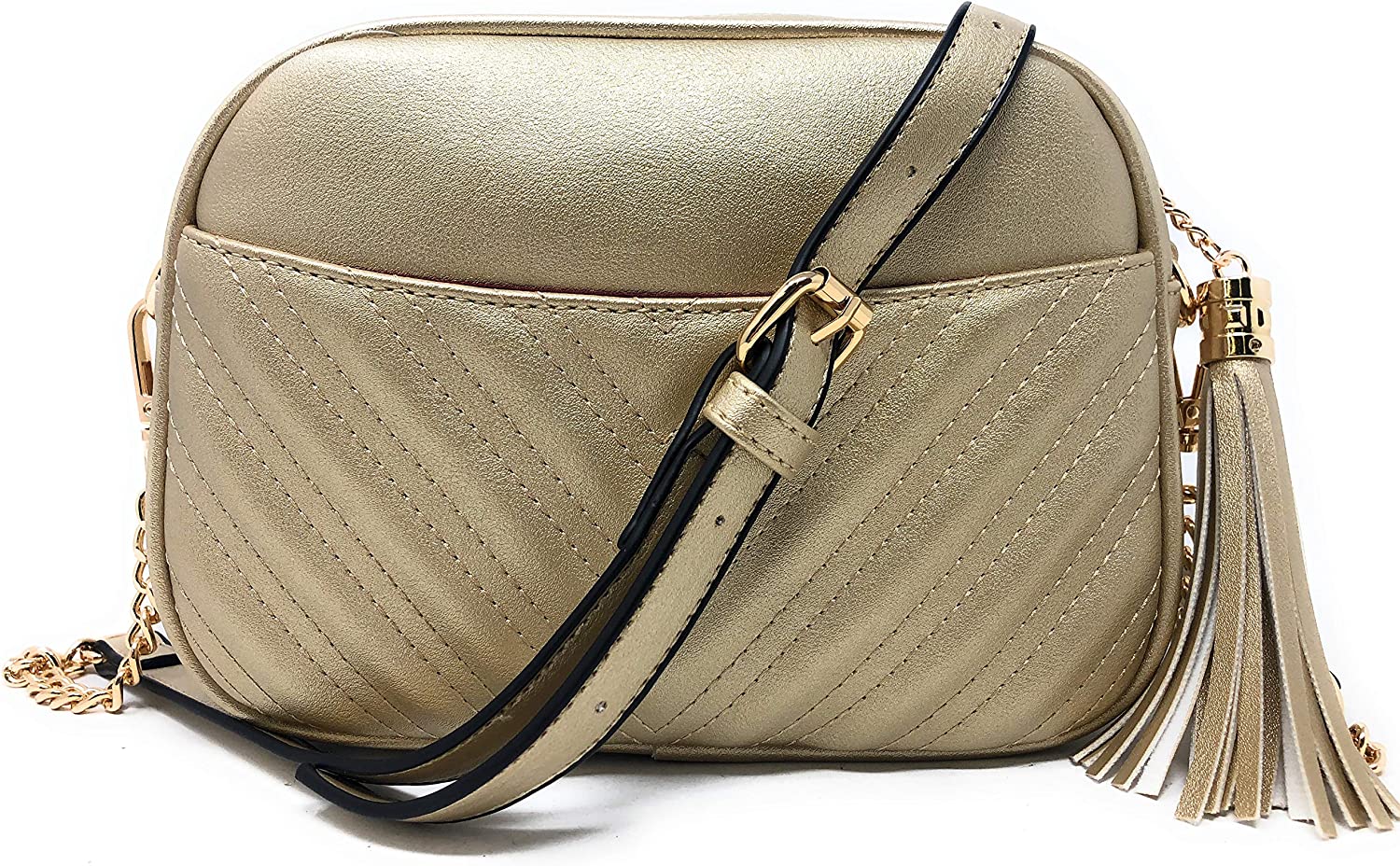 Lola Mae Quilted Crossbody Bag, Medium Lightweight Shoulder Purse Top Zipper Tassel Accent