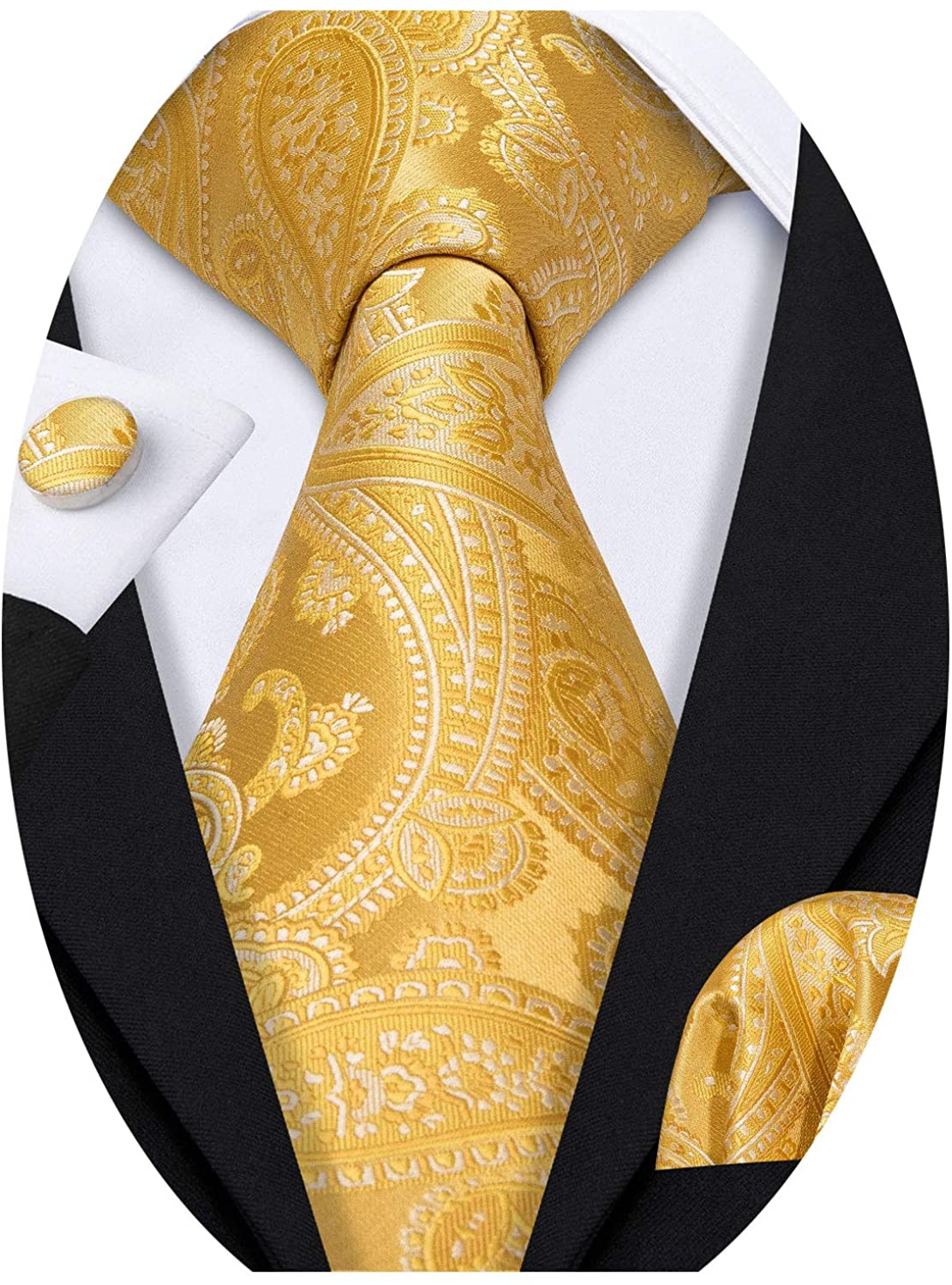 Barry.Wang Men Ties Paisley Woven Silk Necktie Set with Pocket Suqare  Cufflinks | eBay