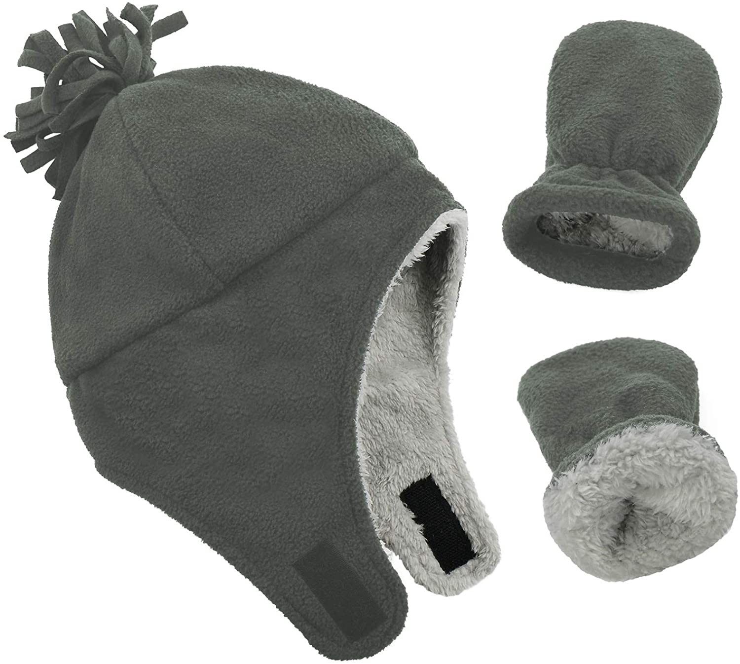 NICE CAPS Girls Sherpa Lined Micro Fleece Pilot Hat & Mitten Winter Snow