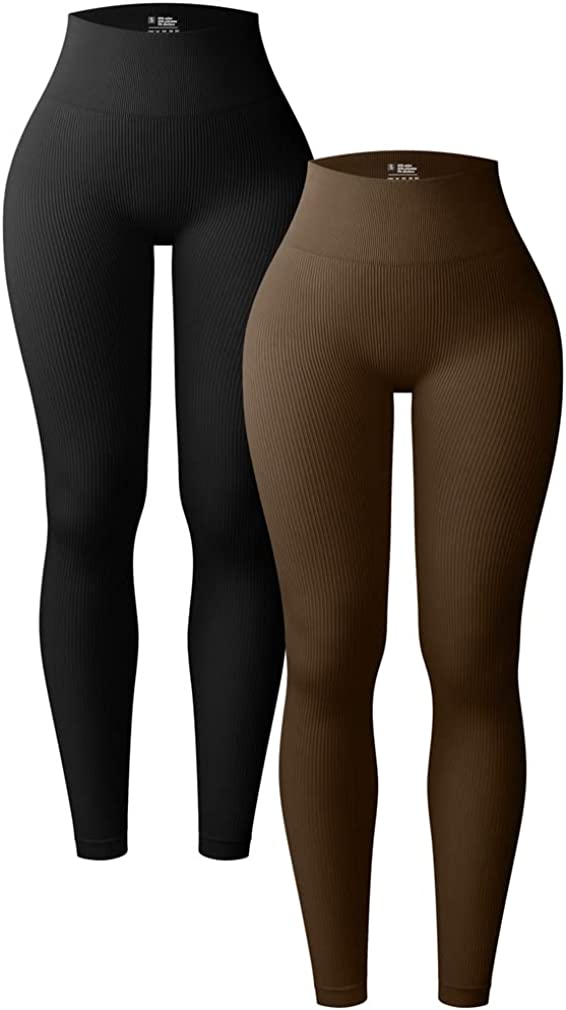 OQQ Women 2 Piece Leggings Workout Tights Tummy Control Ribbed Gym Exercise  Girl Yoga Pants, Black Beige, Small : : Clothing, Shoes &  Accessories