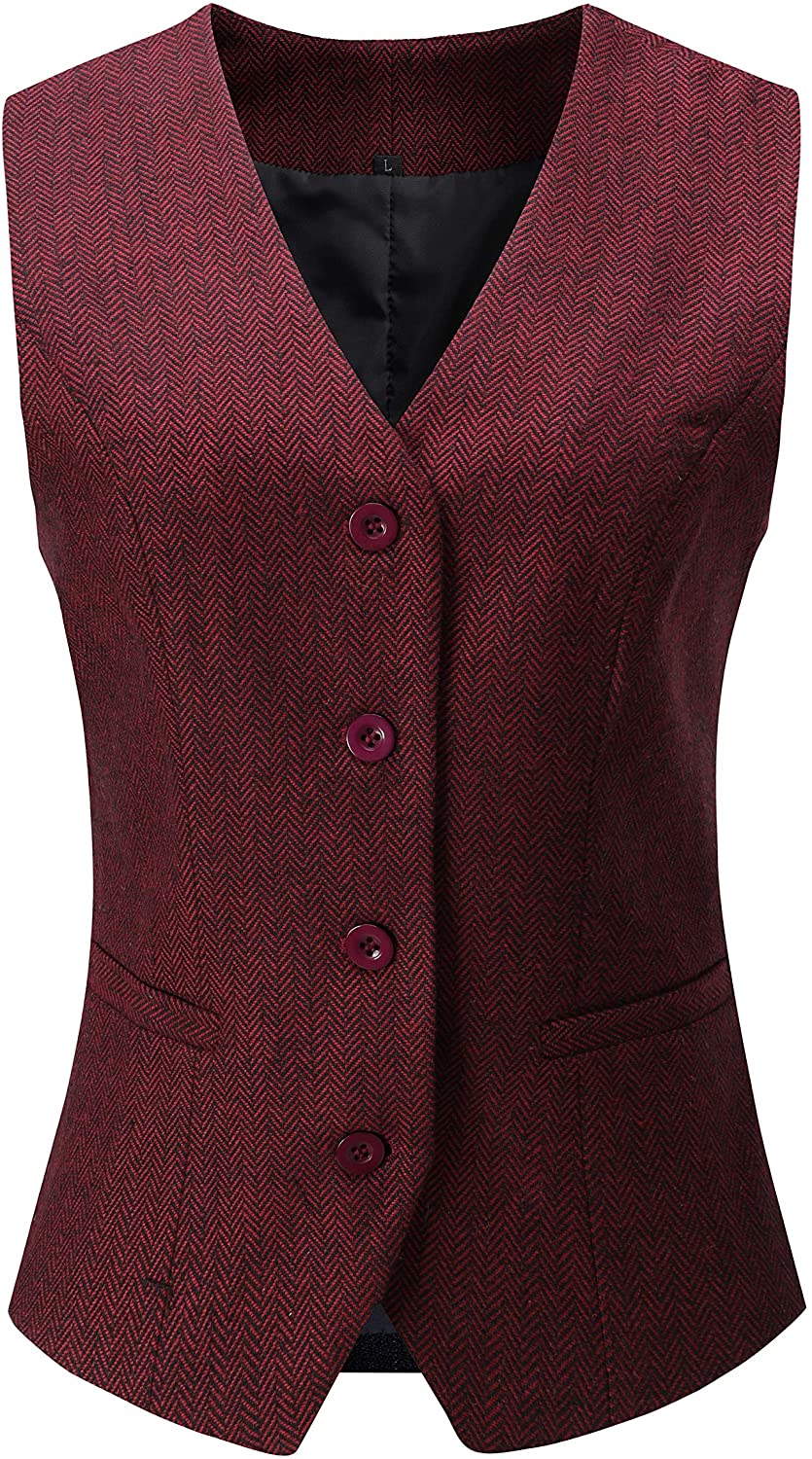Beyove Womens Waistcoat Fully Lined 4 Button V-Neck Economy Dressy Suit Formal Business Vest 