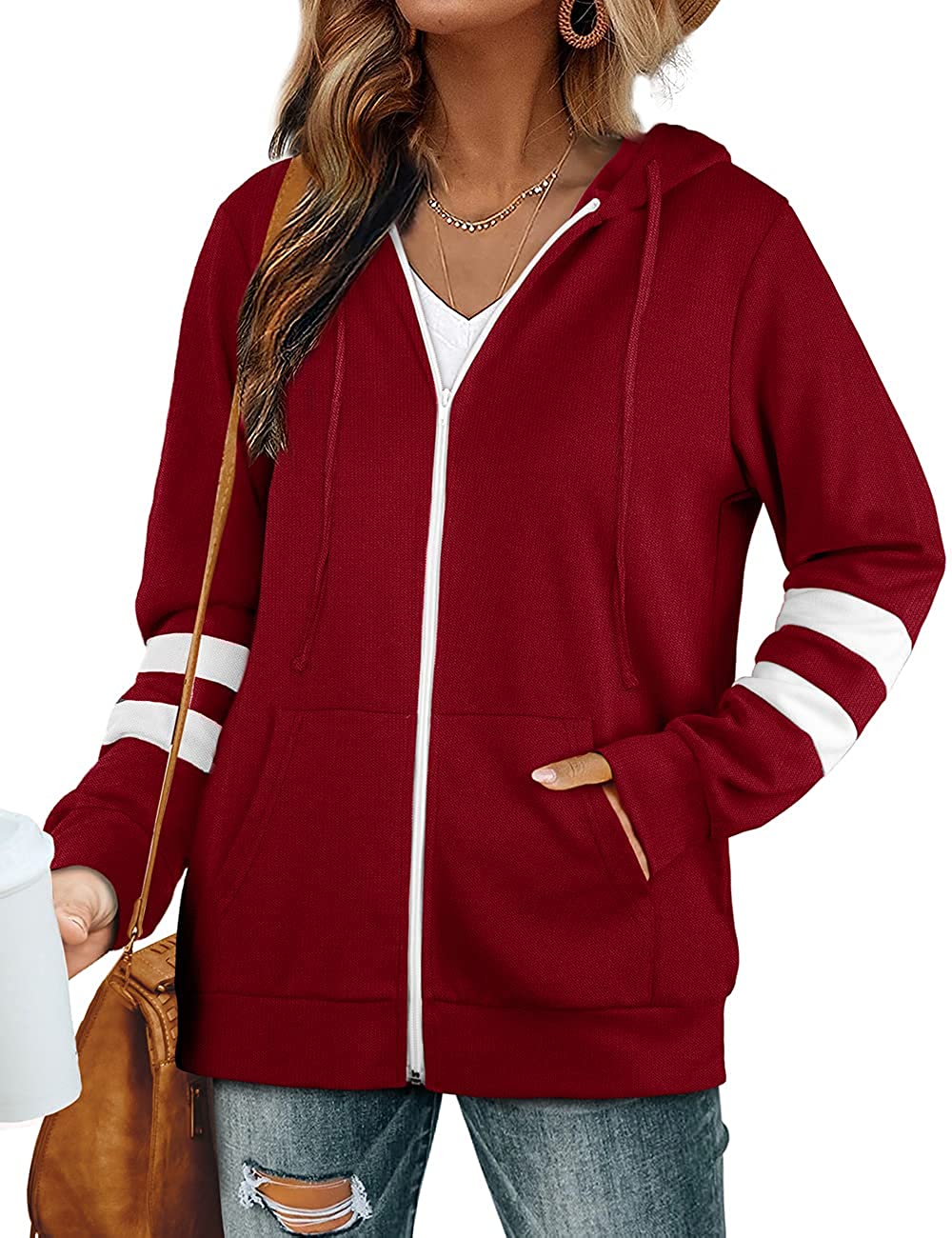Bofell Womens Active Long Sleeve Zip Up Hoodies with Pocket Hooded Sweatshirts Jackets 