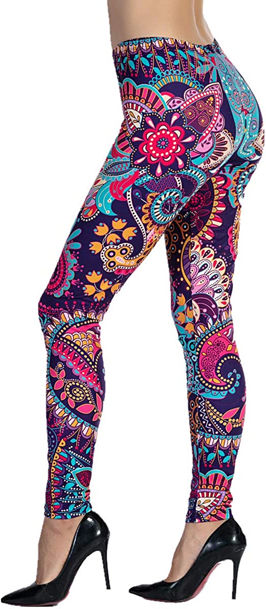 Ndoobiy Women's Printed Leggings Full-Length Regular Size Workout Legging  Pants