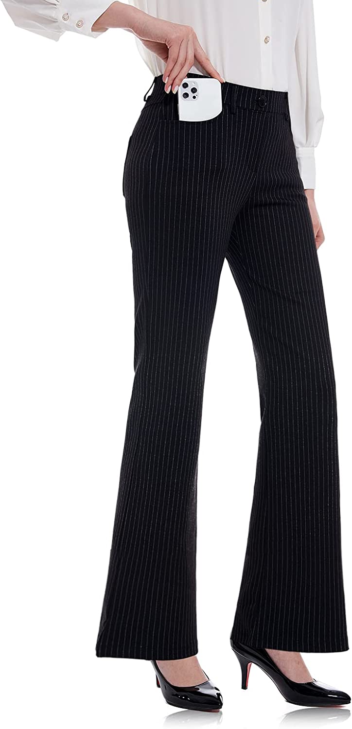 Women s 28 30 32 34 Stretchy Bootcut Dress Pants with Pockets Tall, Petite,  Regular for Office Work Business 28 , Black, L 
