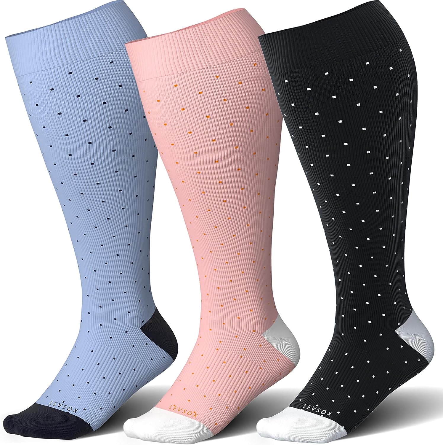 LEVSOX Wide Calf Bamboo Compression Socks for Women&Men Plus Size 15-20mmHg  Knee