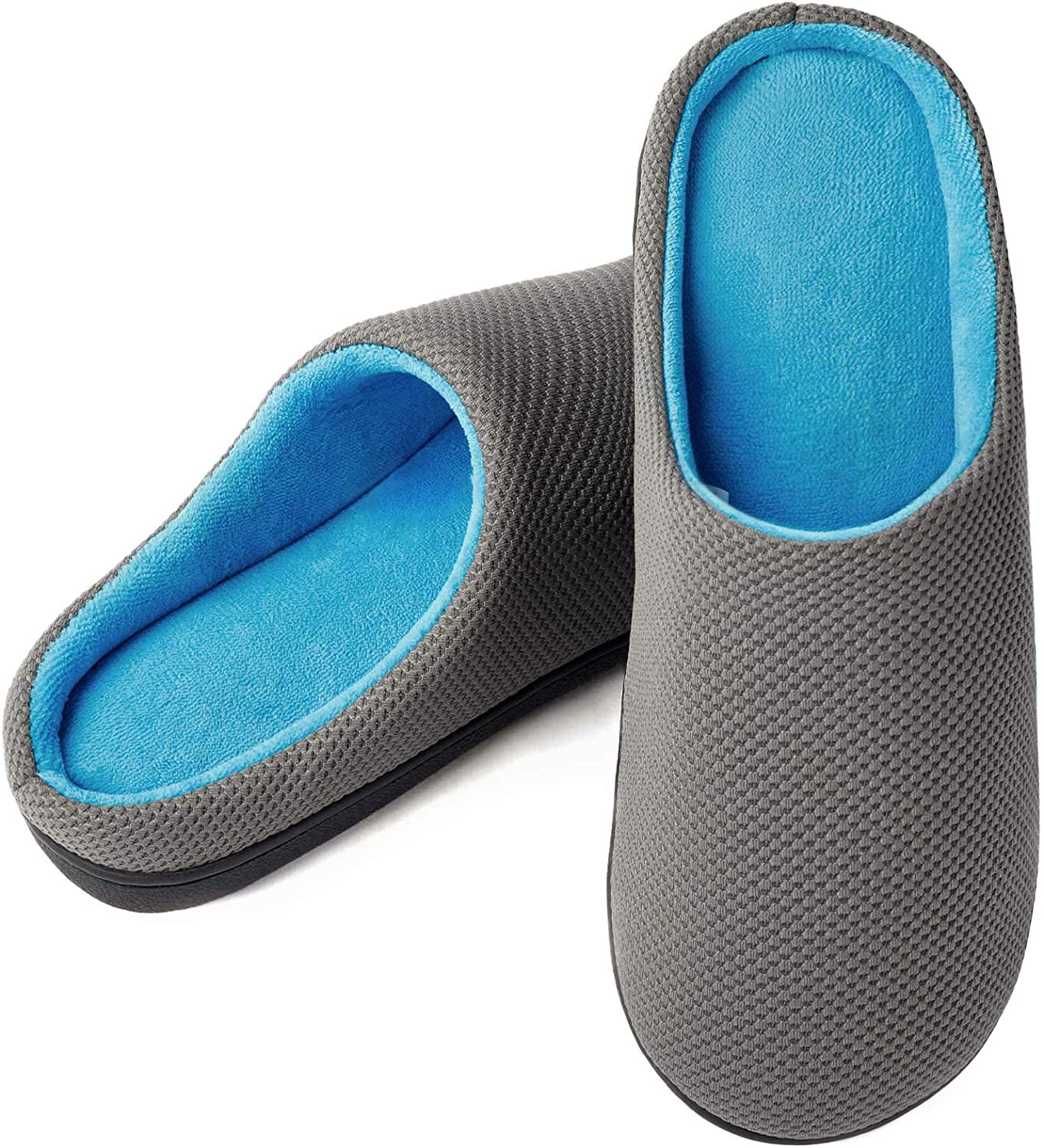 Wishcotton Mens Classic Two-Tone Slippers Comfy Memory Foam House Shoes