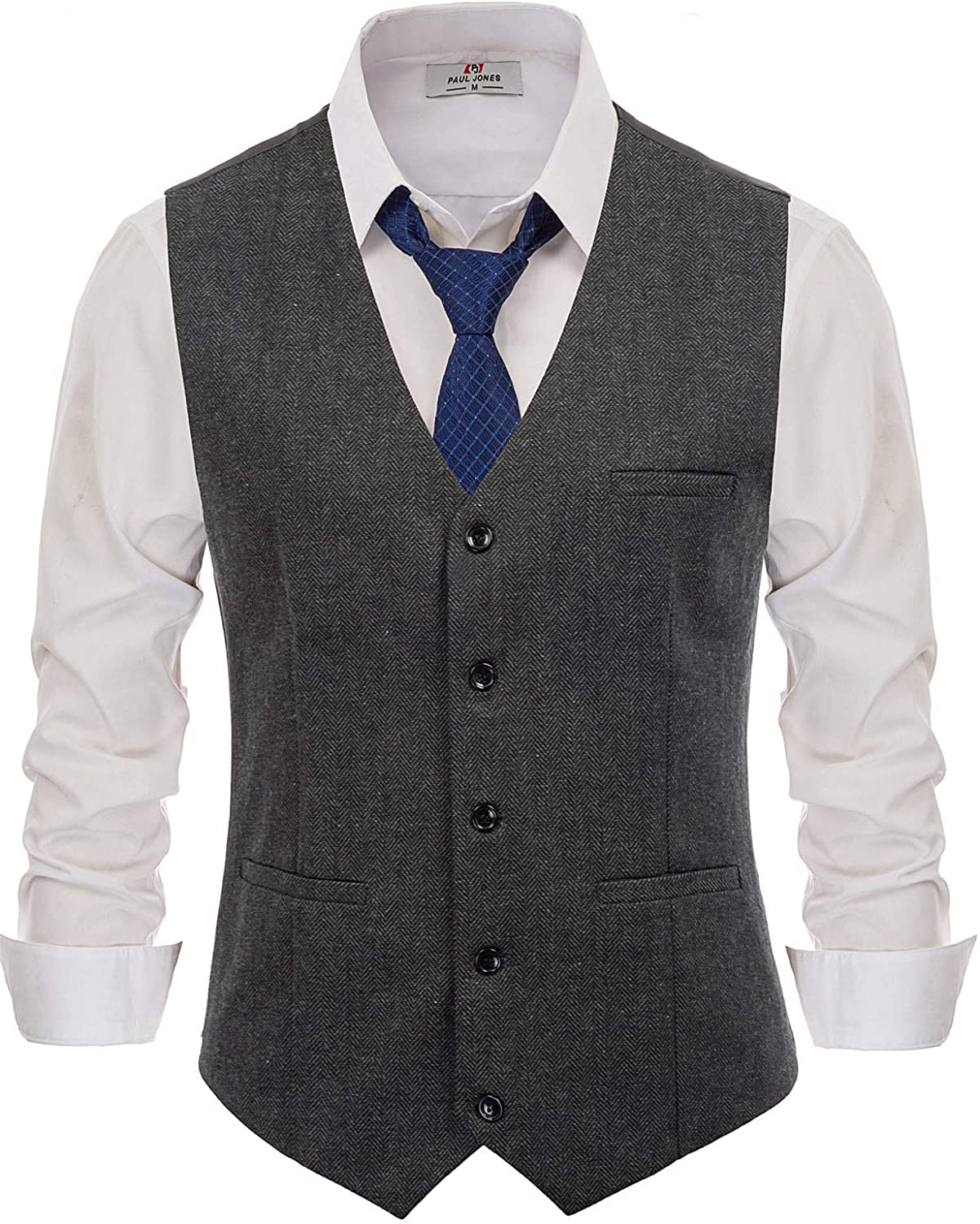 PAUL JONES Men's British Herringbone Tweed Vest Premium Wool Waistcoat ...