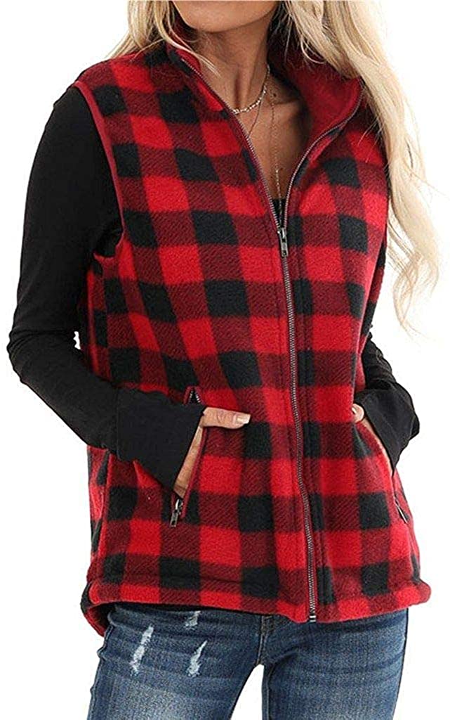 Oritina Womens Casual Lapel Open Front Plaid Vest Cardigan Coat with Pockets  | eBay
